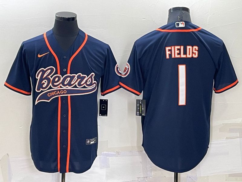 Men Chicago Bears #1 Fields Blue Nike Co branded NFL Jersey->minnesota twins->MLB Jersey